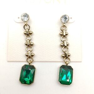 Elegant Gold Tone and Green Emerald Faux Stone Dangle/Drop Earrings